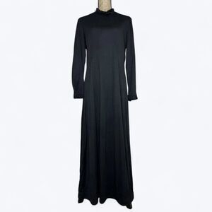 70s Vtg Kay Windsor Black Maxi Dress High Neck Sparkle Trim Goth‎ Witchy Sz S/M?